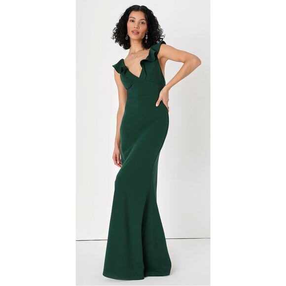 Lulus New! Perfect Opportunity Hunter Green Maxi Dress V-Neck Mermaid Hem M - Picture 1 of 7